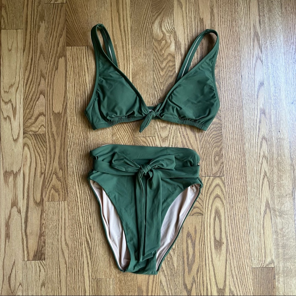 Jcrew green high-waist two piece swimsuit